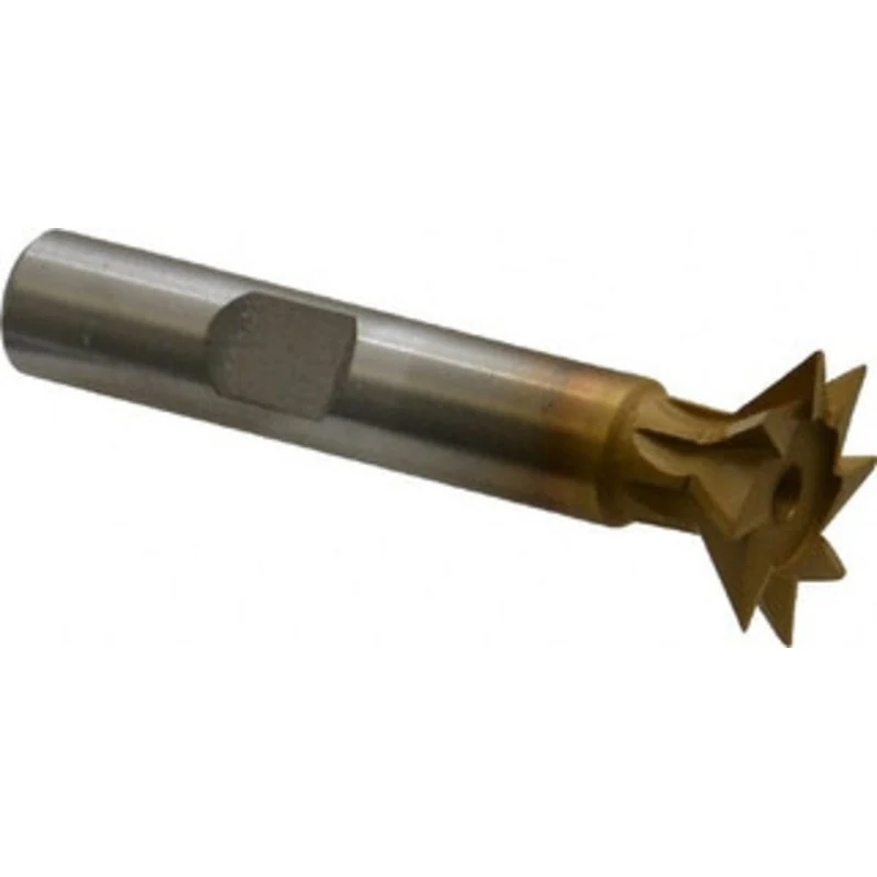 Made in USA 45 3/4 Cut Diam, 3/16 Cut Width, High Speed Steel Dovetail Cutter TiN Finish, 3/8 Shank Diam, 1-15/16 Sha...